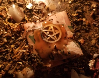 Pentagram Charm Bag - Witch's Power Pocket Stone w/ a velveteen charm bag carrying pouch - Ritually Blessed & Consecrated