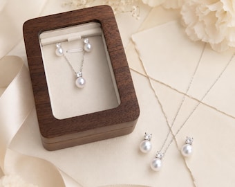 Set di gioielli da sposa con perle in argento sterling 925, composto da collana e orecchini con perle naturali d'acqua dolce, regalo per damigella d'onore.