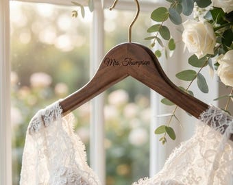 Personalized Wedding Hanger, Custom Name Engraved Wooden Hanger, Bride Bridesmaid Gift, Bridal Party Hanger