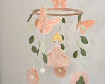 Felt Fairy Baby Mobile: Butterfly, Flowers, Girl Nursery Decor