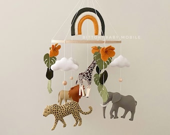 Jungle Baby Mobile | Nursery Decor with Giraffe, Lion, Elephant and Rainbow