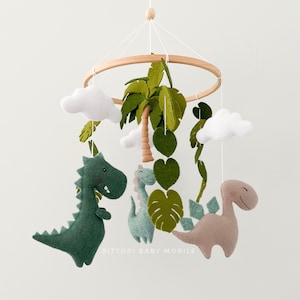 Dinosaur Baby Mobile | Handmade Felt Crib Mobile | Jungle Dino Nursery Decor | Gender Neutral Baby Shower Gift | Green and Brown Dino Mobile