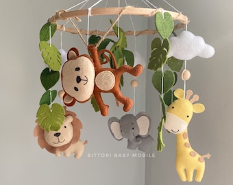 Safari baby shower mobile, unique personalized gift for grandson, nursery mobile with giraffe elephant monkey lion, zoo animals decoration