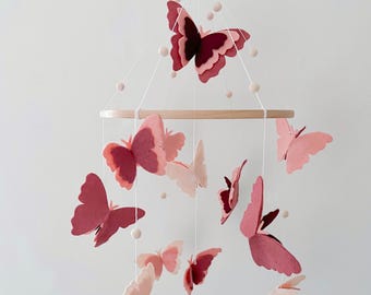 Felt Butterfly Baby Mobile: Pink Nursery Decor