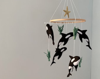 Ocean mobile with orca, nautical nursery mobile, under the sea decoration, expecting mom gift