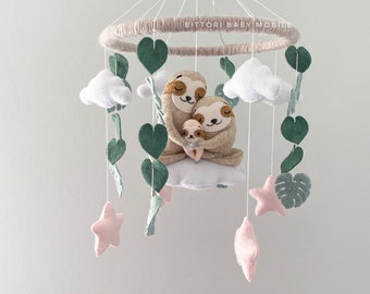 Sloth and Stars Baby Mobile | Baby Girl Nursery Hanging Decor | Jungle Theme Crib Mobile
