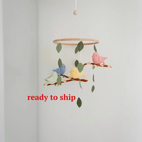 Bird Mobile Felt Nature Nursery Decor Woodland Theme Baby