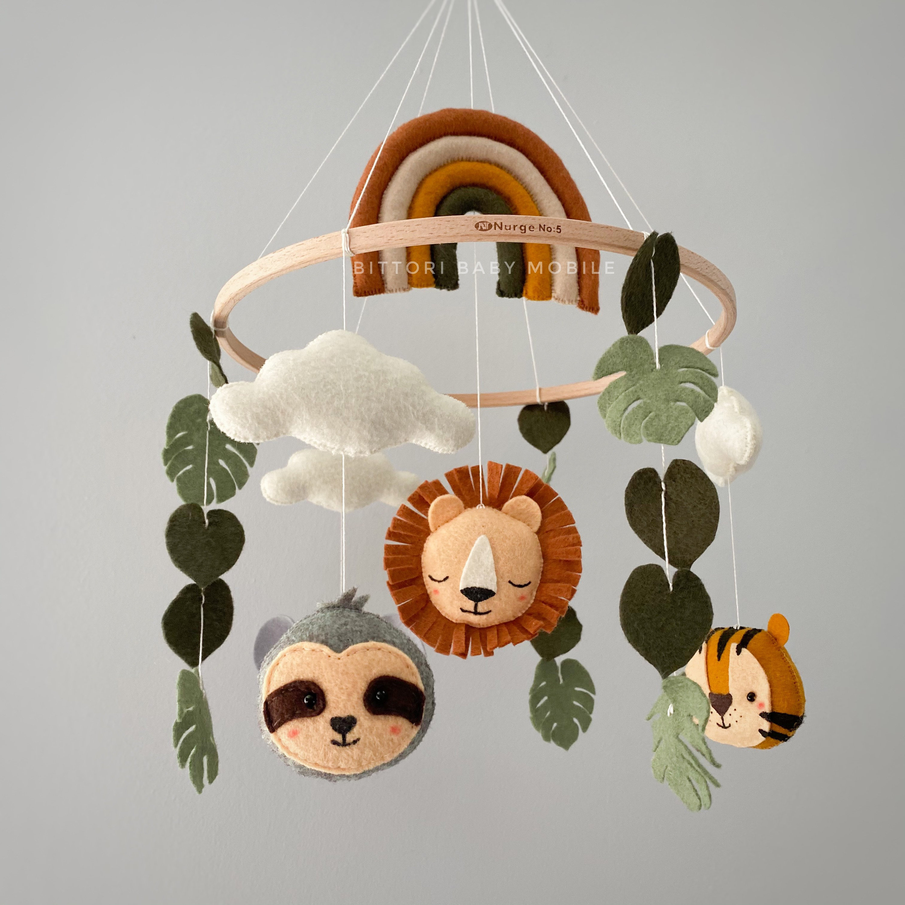 Boho jungle nursery decor with sloth lion elephant Neutral