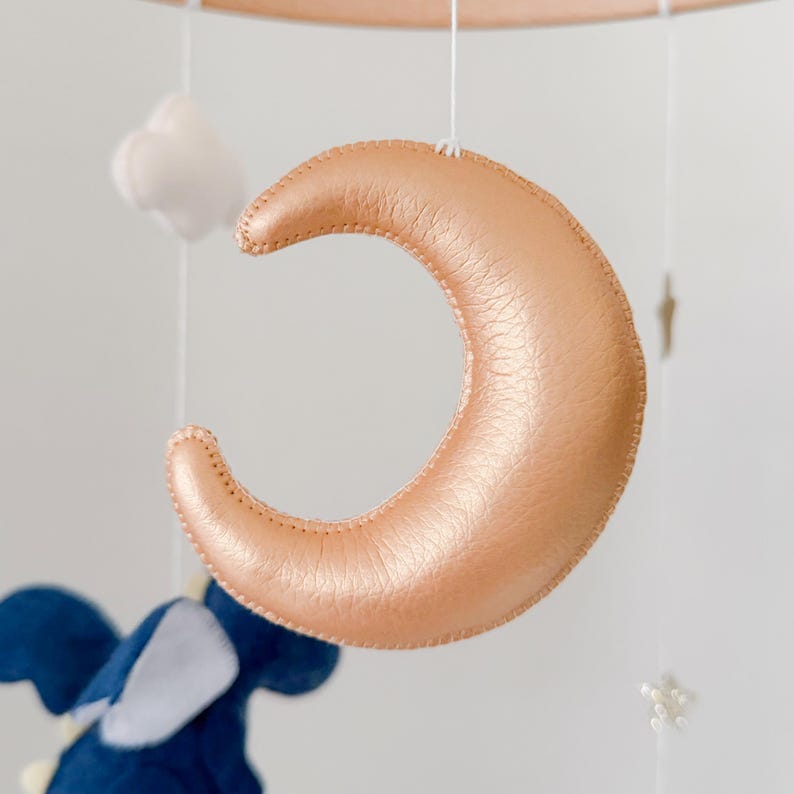 Dragon Baby Mobile | Felt Dragon Nursery Decor | Moon and Cloud Baby Crib Mobile | Fantasy Nursery Theme | Handmade Baby Shower Gift image 4