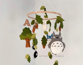 Anime nursery mobile with personalized letter: Woodland themed nursery decor, Gender neutral baby Newborn baby shower gift for mom expecting