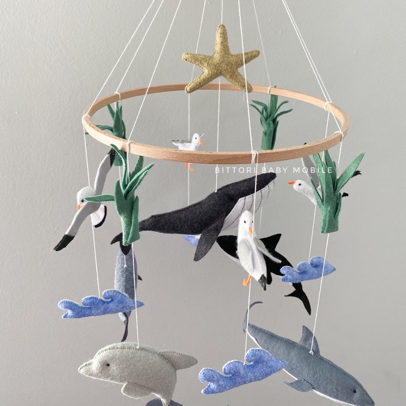 Whale Mobile With Seagulls Ocean Mobile Fish Crib Mobile Etsy