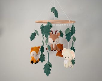 Woodland Baby Mobile | Handmade Crib Mobile with Bear, Bunny, Fox & Deer | Neutral Nursery Decor | Gender Neutral Baby Shower Gift