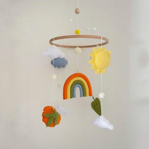 Rainbow Baby Mobile with Sun, Clouds, Flower & Leaf | Color Changing Rainbow Crib Mobile | Gender Neutral Nursery Decor