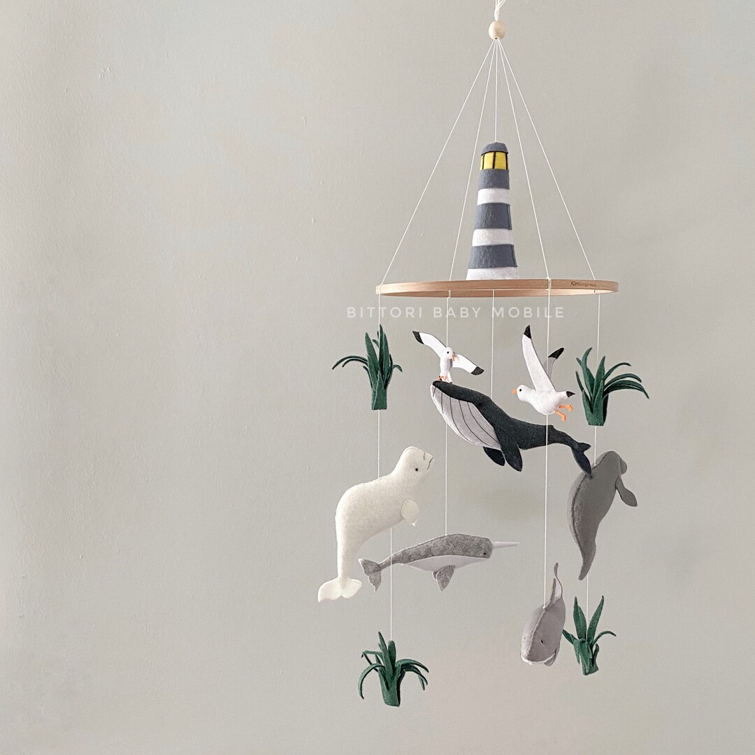 Ocean Nursery Mobile With Lighthouse Whale Beluga Narwhal Etsy