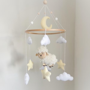 Sheep Baby Mobile with Clouds, Stars and Moon | Gender Neutral Nursery Decor | Baby Shower Gift | Newborn Crib Mobile