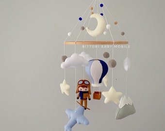 Pilot Baby Mobile: Hot Air Balloon Nursery Decor