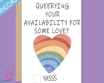 Funny Printable Birthday Card -  LGBTQ+ Valentine Cards - Printable Queer Cards - Queer Dates - Galentines - Friend Valentines
