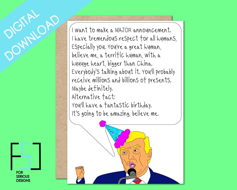 Donald Trump Funny Birthday Card Printable Instant Download Birthday ...