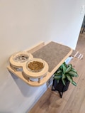 Cat Feeder Shelf | Wall Mounted Shelf For Large Cats | Raised Pet Feeder Bed and Steps