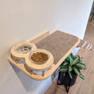 Cat Feeder Shelf | Wall Mounted Shelf For Large Cats | Raised Pet Feeder Bed and Steps