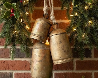 Rustic Iron Cow Bell Set, Farmhouse Garden Porch Chimes