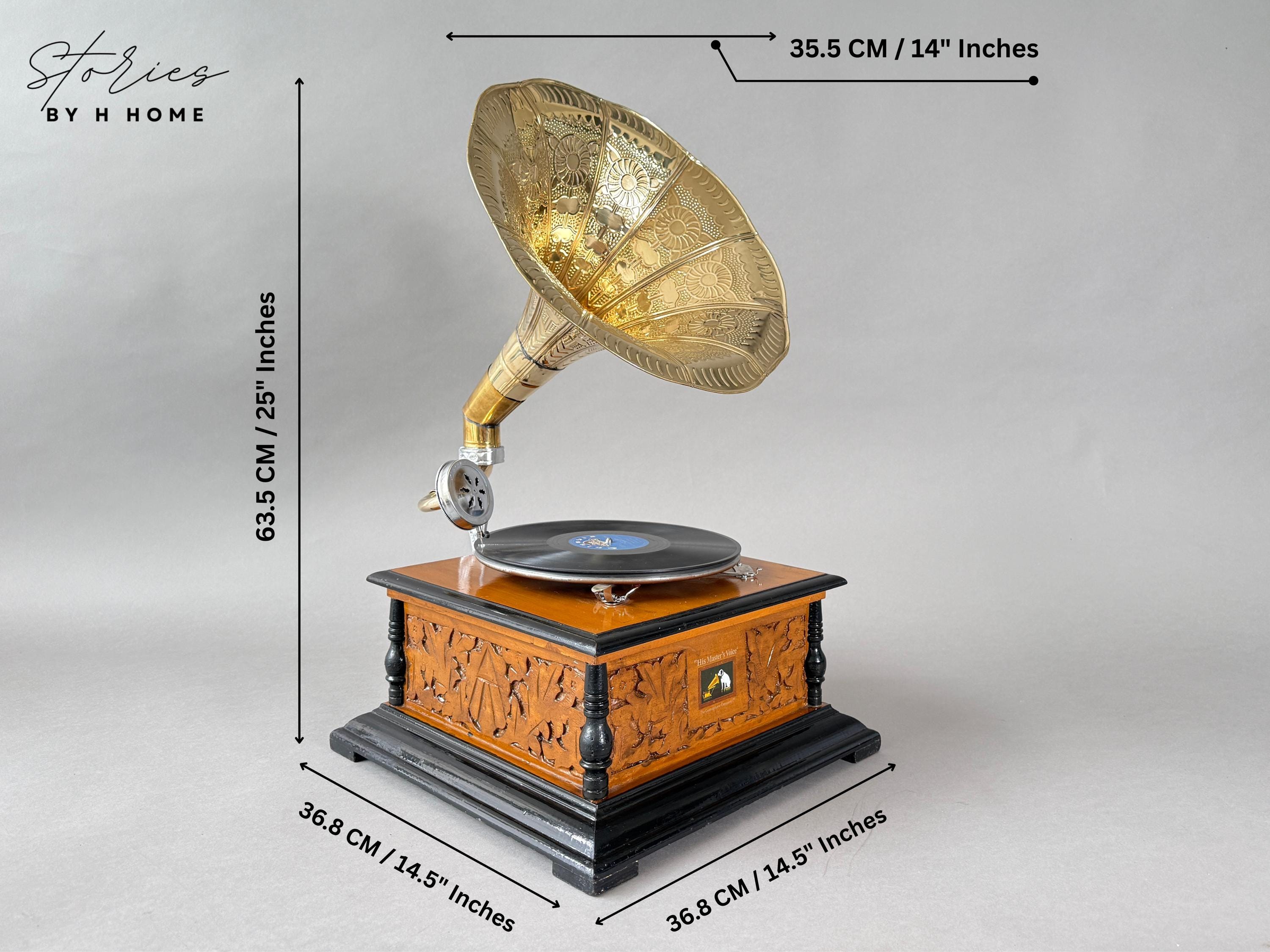 手作りの木製蓄音機：アンティーク真鍮ホーン式蓄音機 - Etsy 日本