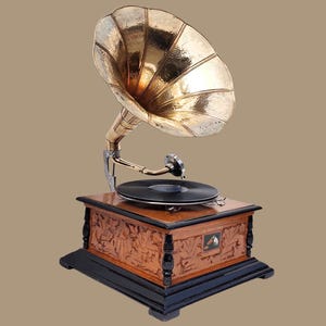 Handmade Wooden Gramophone: Antique Brass Horn Phonograph