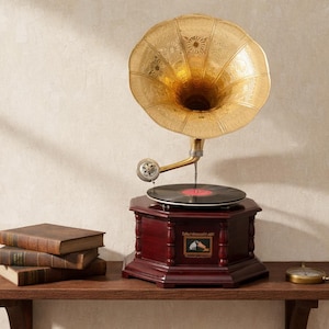 Vintage Hand Crank Gramophone: Retro Shellac Record Player, Home Decor