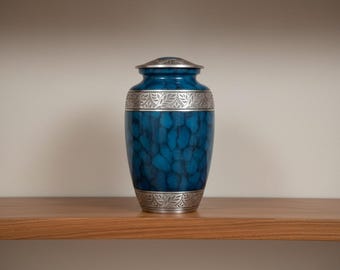 Handgefertigte Blau & Silber Urne: Erwachsene Aschehalter, Aluminium