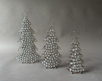 Crystal Beads Christmas Tree Set of 3 | Holiday Table Decor