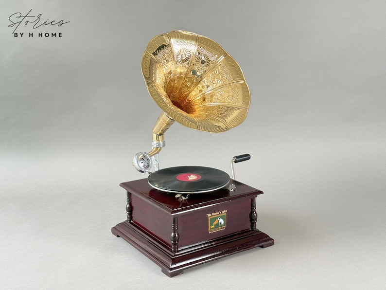 Shellac Player Antique Style Gramophone: Working Shellac Record Player, Rustic Home ...