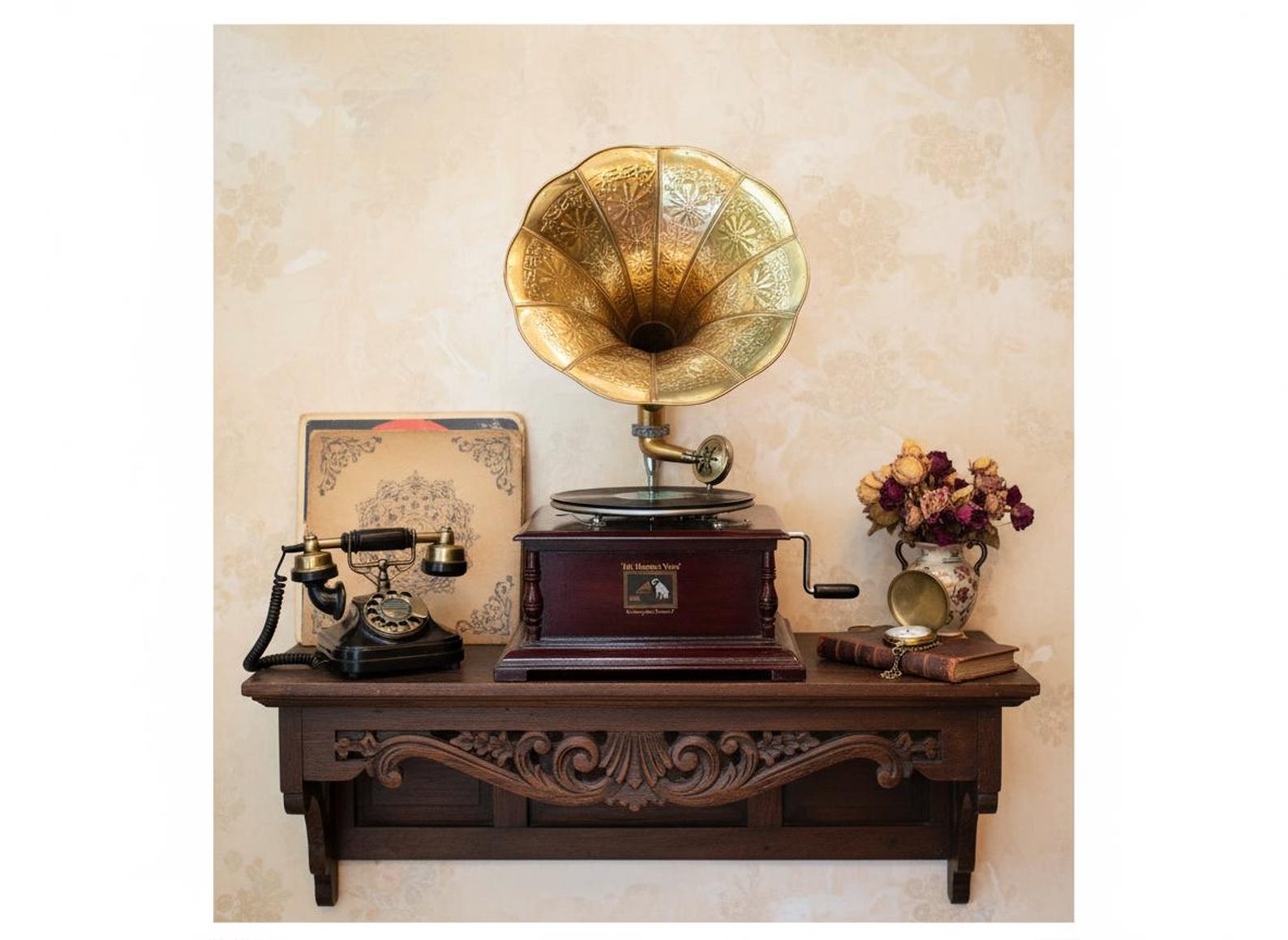 Shellac Player Antique Style Gramophone: Working Shellac Record Player, Rustic Home ...