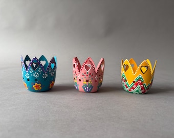 Hand-Painted Tealight Candle Holders | Set of 3 Christmas Decorations