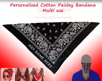 Personalised Printed Bandana 100% Cotton Embroidered Monogrammed Bandana, custom party bandana, Bandana Bridesmaid, Bachelorette Bandana