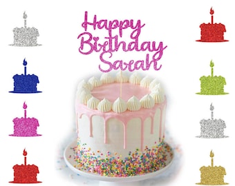 Personalised Glitter Happy Birthday Cake Topper Custom Party Decoration Any Name