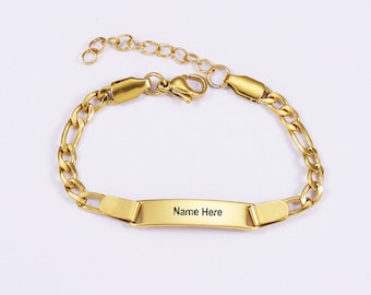 Personalised Bracelets Kids Stainless Steel Cuban Link Bar Bracelet Bangles For Boys And Girls