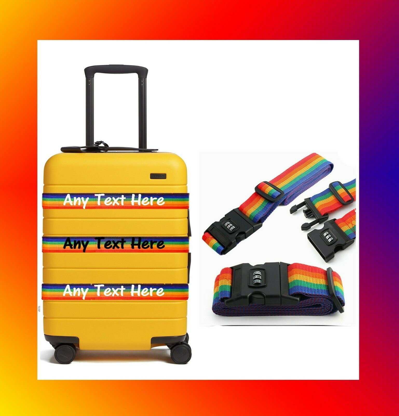 Personalised Rainbow Luggage Strap with LOCK Suitcase Safe Etsy