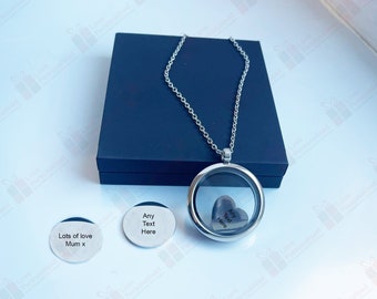 Locket Necklace with Personalised Engraving, Glass Locket, Gift Boxed