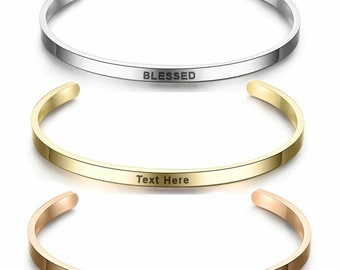 Personalised Engraved Kids & Small wrist Bracelet Cuff Bangle Any Text / Name