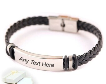 Personalised Leather Bracelet Gift for Dad Daddy Fathers Day Gift Mens Bracelet