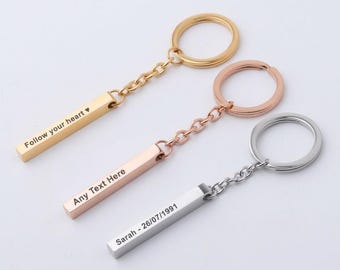 Personalised Engraved Bar Keyring - Gold -Silver - Rose Gold  Giftbox -Gift