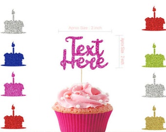 Personalised Glitter Happy Birthday Cupcake Any Name Any Age Cupcake Toppers UK
