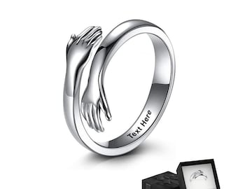 Personalised Hug Ring, Adjustable Open Finger Ring, Women's Stainless Steel Jewellery