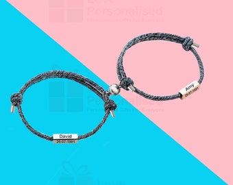 Personalised Pair Couples Bracelet Distance Magnet Attract Friendship Love Gift