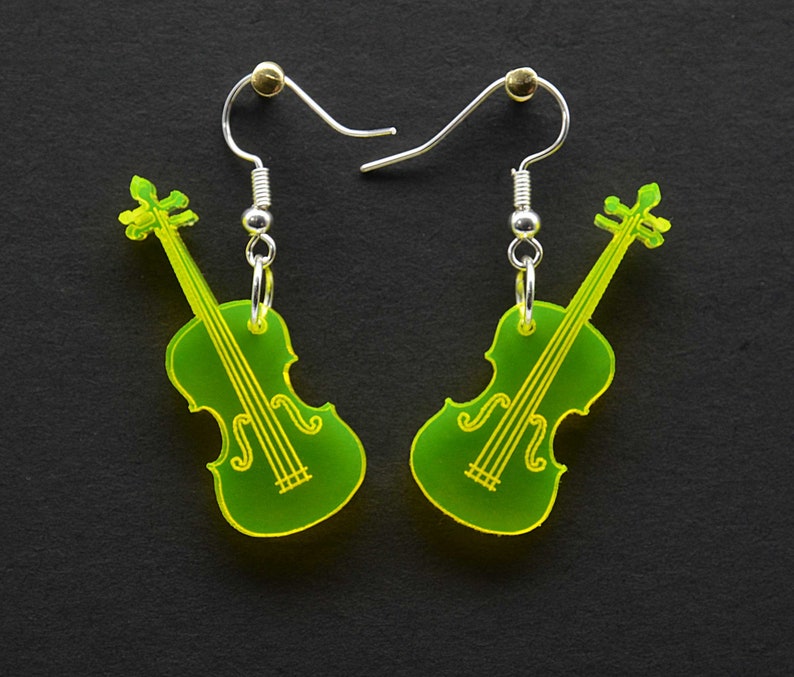 Neon Violin earrings part of our new musical instrument Etsy