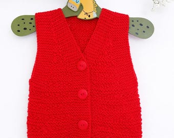 Chaleco de bebé tejido a mano talla 68, 100% lana – Chaleco rojo de punto, unisex, regalo para recién nacidos, ropa de bebé otoño/invierno