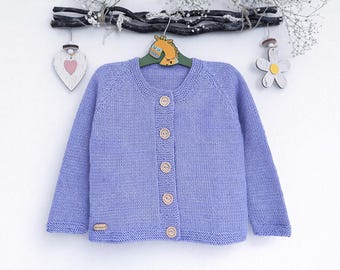 Cárdigan de bebé, 100% lana, tejido a mano, perfecto como regalo para recién nacidos, ropa de bebé, hecho a mano, talla 92.