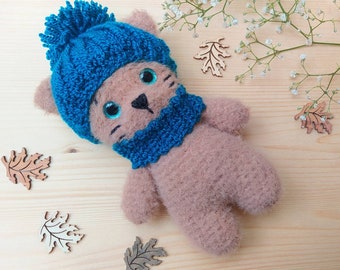 Gato Amigurumi, peluche hecho a mano en color beige, 13 cm de altura, juguete de ganchillo regalo infantil