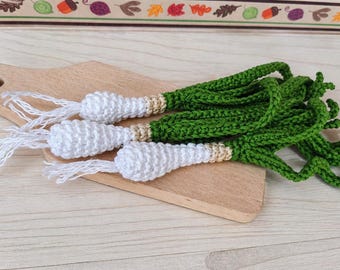 Cebolletas de ganchillo, puerros amigurumi de algodón, para una tienda de juegos o cocinita de juguete, 15 cm