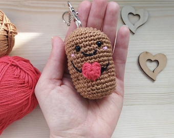 Potato, Valentinstaggeschenk Mit Herz, Kartoffel mit Augen Gehäkelt aus Baumwolle, Mit Gesicht,  Amigurumi 8 cm